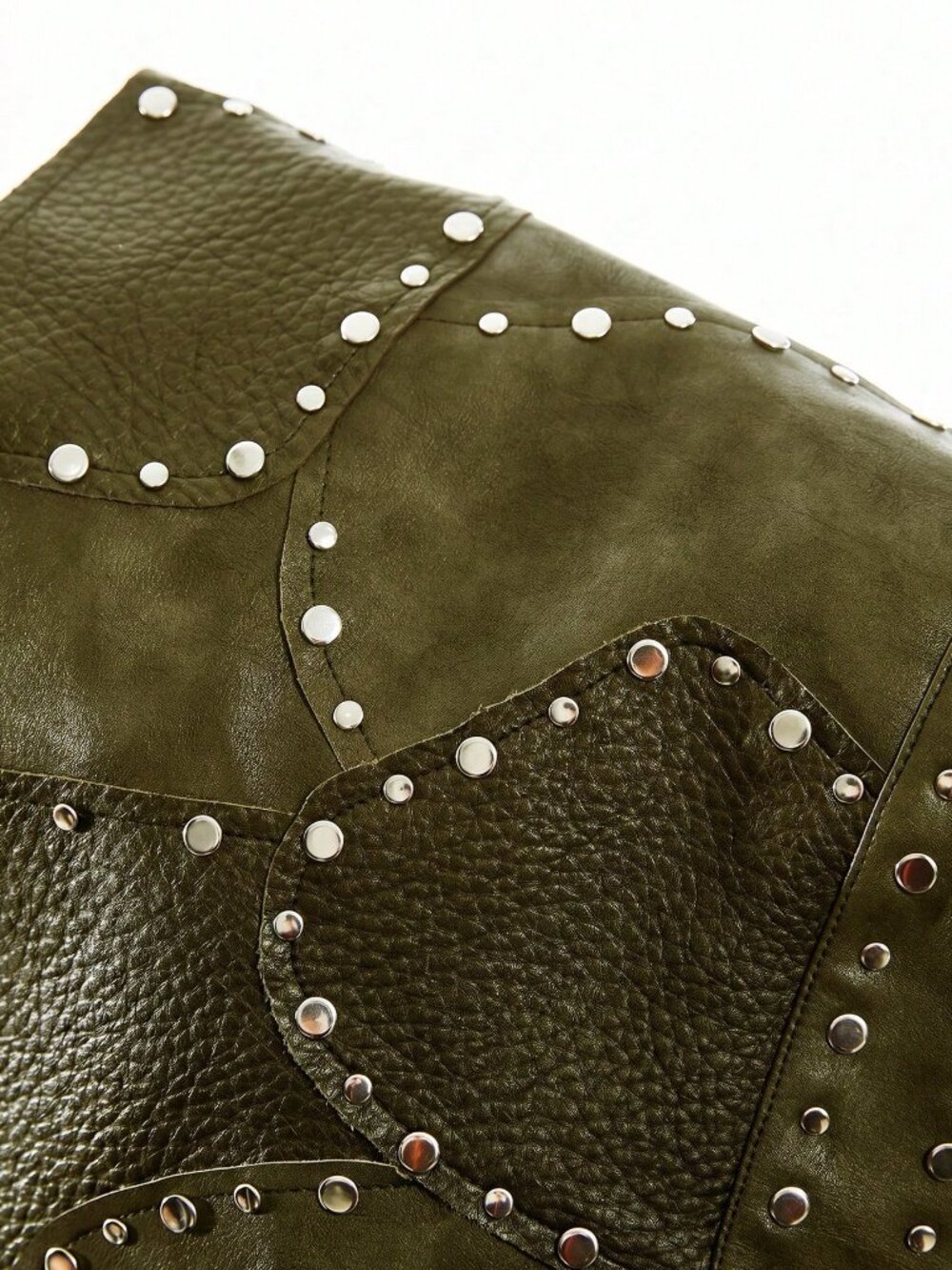 Olive Green Casual Women's Minimalist Punk Style Rivet Decor Mini Skirt - Picture 8 of 8